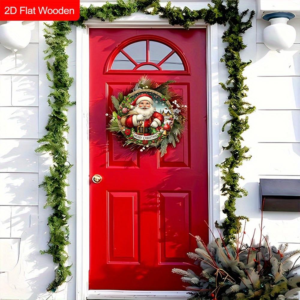 2D Flat 1pc Christmas “Santa Claus with A Bag” Logo Wooden Sign Decoration, Front Door Wall Decoration, Suitable for Home Offices, Garden Courtyards