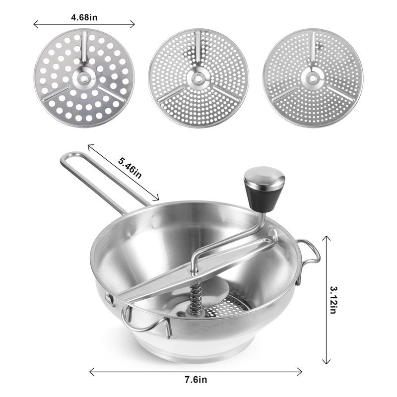 

Овощная мельница из нержавеющей стали, роторная мельница для продуктов, сито, картофеледавилка, измельчитель для клубничного джема с 3 дисками для измельчения