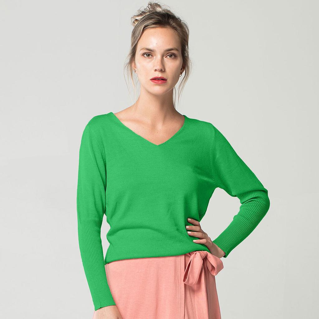 Spring Autumn V-Neck Cashmere Loose Fashion Plus Size Solid Women's Wool Bat Pullover Sweater