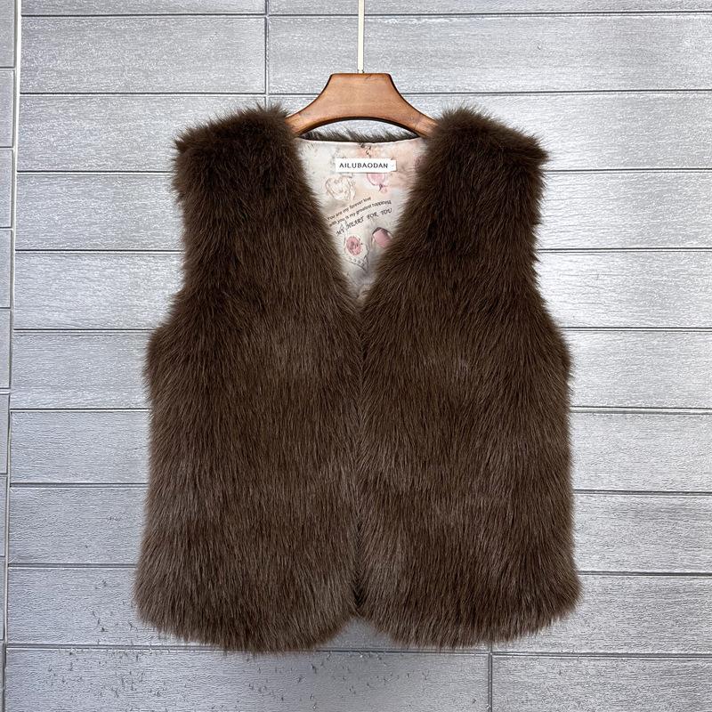 haozaikeji Gilet court en fausse fourrure pour femme - Chaud et haozaikeji Gilet court en fausse fourrure pour femme - Chaud et