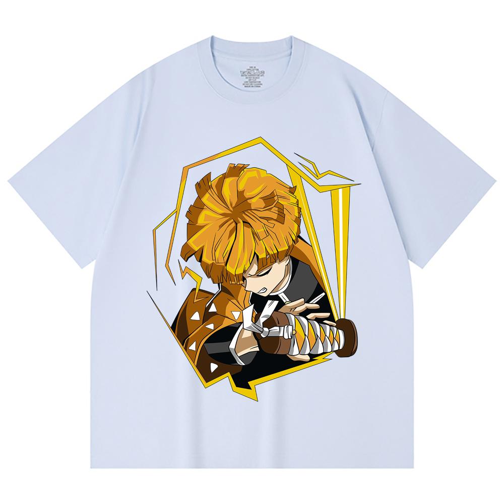 230 Gsm 100% Cotton Demon Slayer V109 Zenitsu Print Unisex Heavy Cotton T Shirt