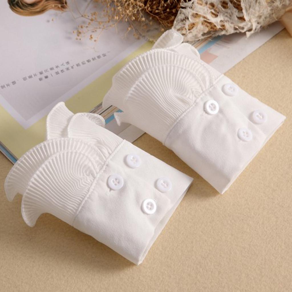 Elegant Lace Pleated Wrist Cuff Button Decorated Cuff Fake Sleeves Cotton Women’s Accessories for Daily Outfit