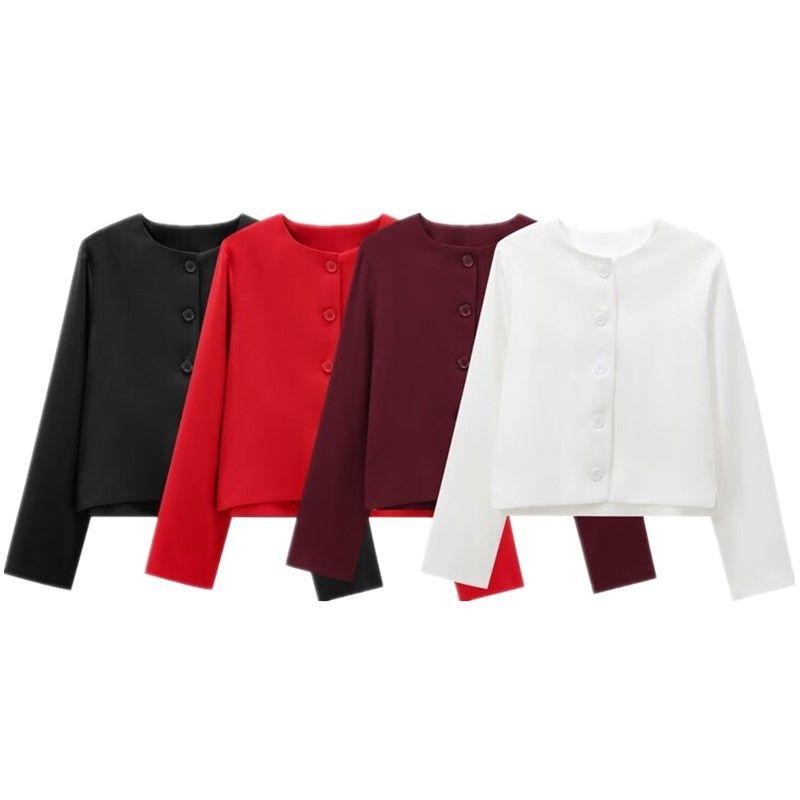 Fashion Style 2024 Fall and Winter New Women's Clothing Easiest for Match Black Decorated Row Button Round Neck Long Sleeves Outwear 8881187