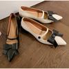 Fashion New Style Women's Cow Leather Mixed Color Ins Thick Med Heels Pointed Toe Butterfly-knot Shoes Fashion Party Brand Women Pumps