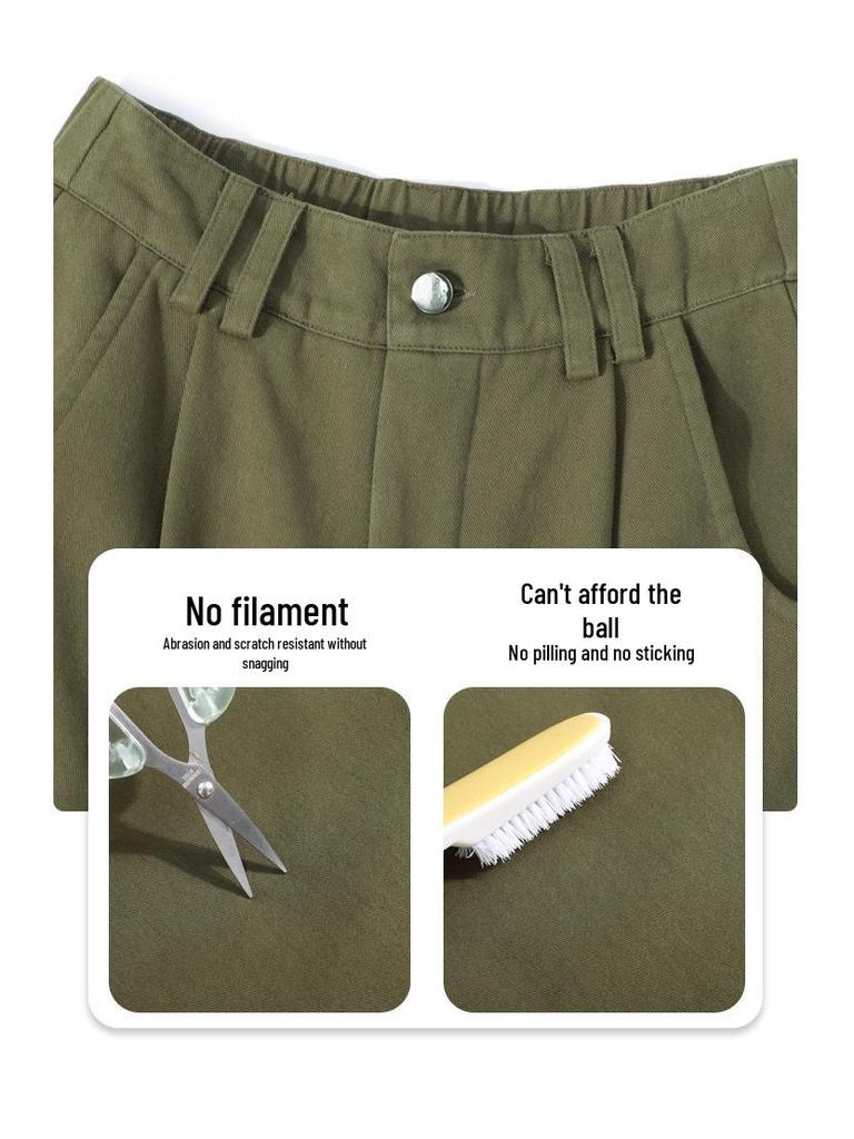 Women's Black Fleece-Lined High Waist Cargo Pants - Autumn/Winter, Slim-Fit, Straight-Wide Leg