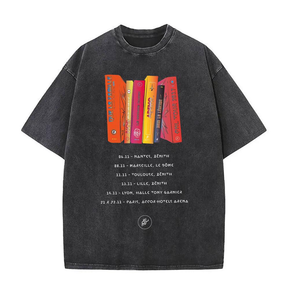 Washed Vintage Rap Band PNL Tour  Tshirts Famous Le Monde Chico Album Tshirt Men Women Hip Hop Fashion Oversized T Shirts