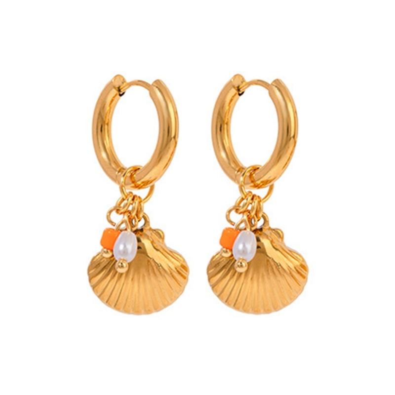 Practical Stainless Steel Fish Scallops Shells Charm Earrings Fashion Gold Color Jewelry for Women and Mom's Gifts