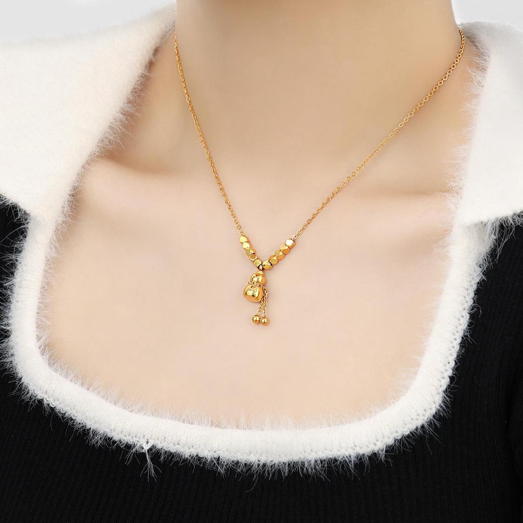 Elegant Geometric Fu Character Gourd Necklace & Anklet Jewelry Set in Titanium Steel