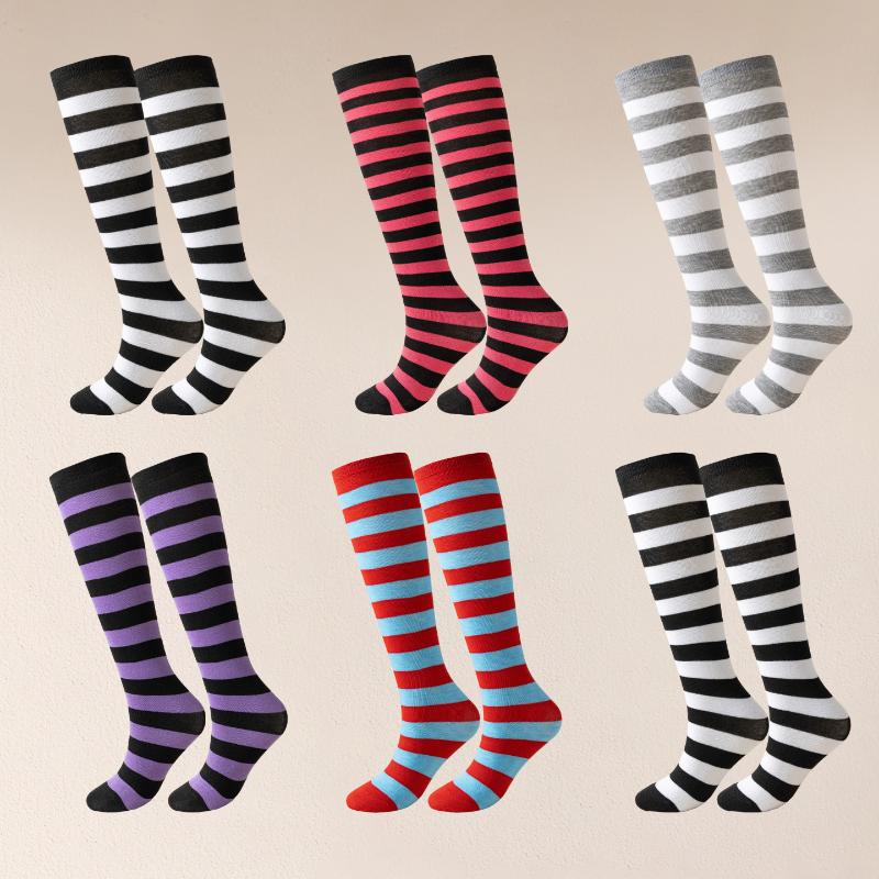 1 Paar knielange schwarze weiße rosa Wadenstrümpfe warme gestreifte Socken für Jungen Mädchen japanischer Stil bunte gestreifte Socken