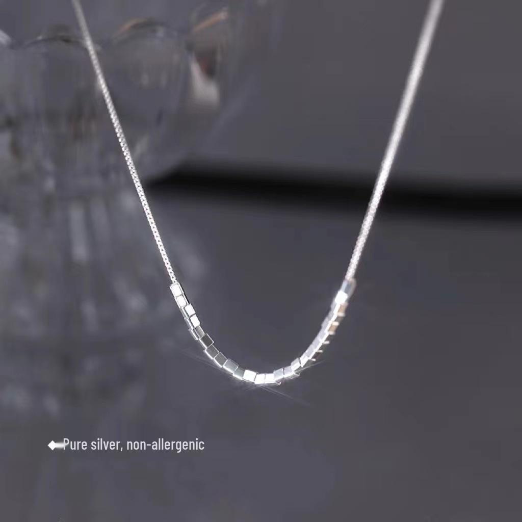 S925 Sterling Silver Women's Square Clavicle Necklace - 2024 Light Luxury Niche Design