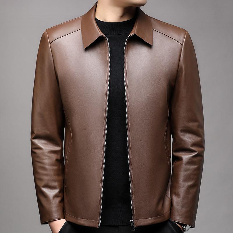 

Осенняя кожаная куртка мужская однотонная с лацканами, мужское кожаное пальто 4XL коричневый