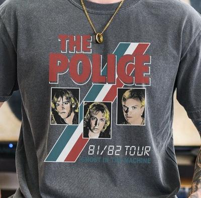 T-shirt Vintage Noir Confort Colors 1717 pour la Tournée The Police 1982