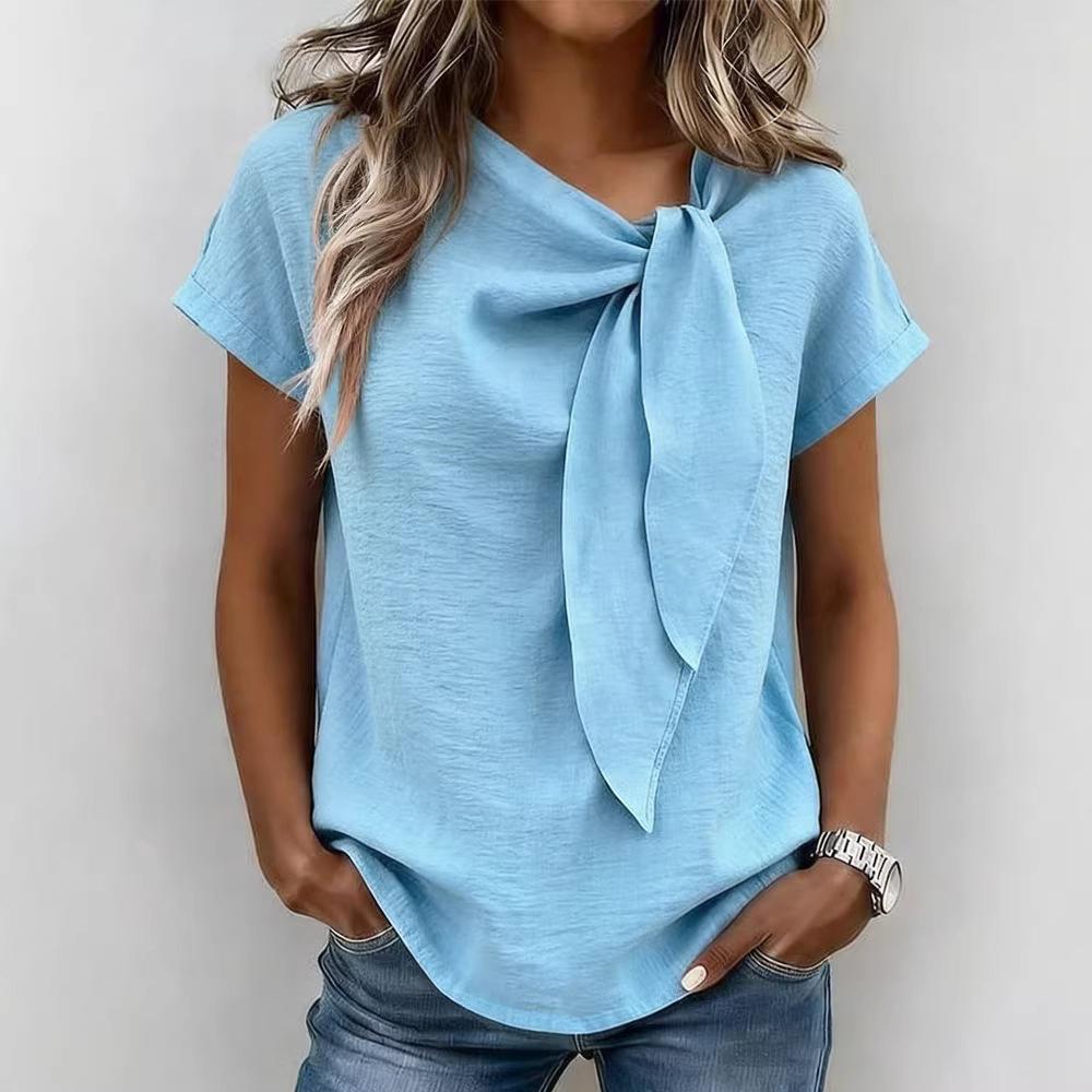 TIFICY Women's Fashion Casual Summer Spring Solid Color Print Short Sleeve Blouses & Shirts