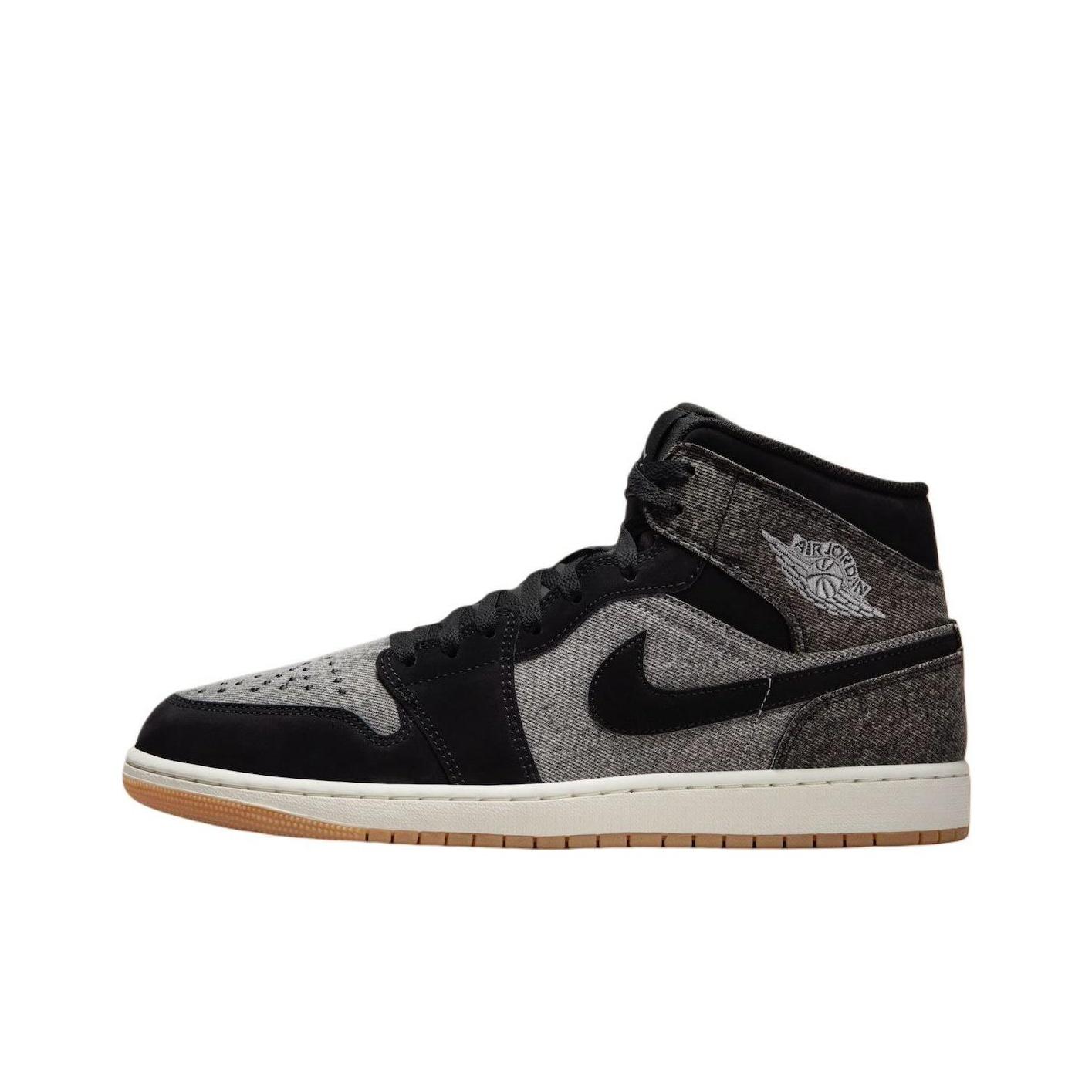

Air Jordan 1 Mid Black Denim Unisex Sneakers Light-Smoke-Grey Sail Gum HJ4363-001 45