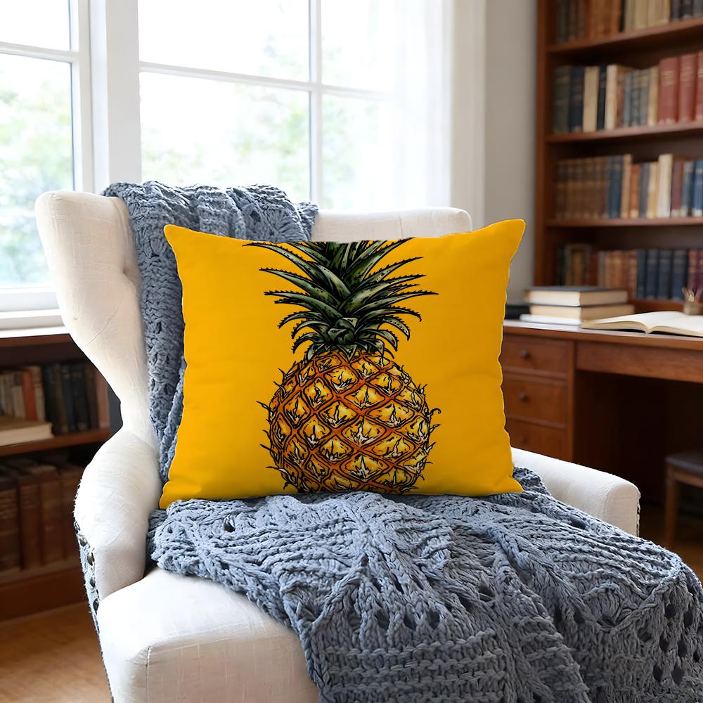 Pineappleillustration Cushion Cover Anti-Dust Mite Short Plush Pillowcase - Invisible Zipper Silky Soft Sofa Cushion Cover