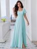 Ever-Pretty Women's U-Neck Backless Frenulum Knotting Short Sleeves High Slit A-Line Bridesmaid Dress Chiffon Evening Dresses