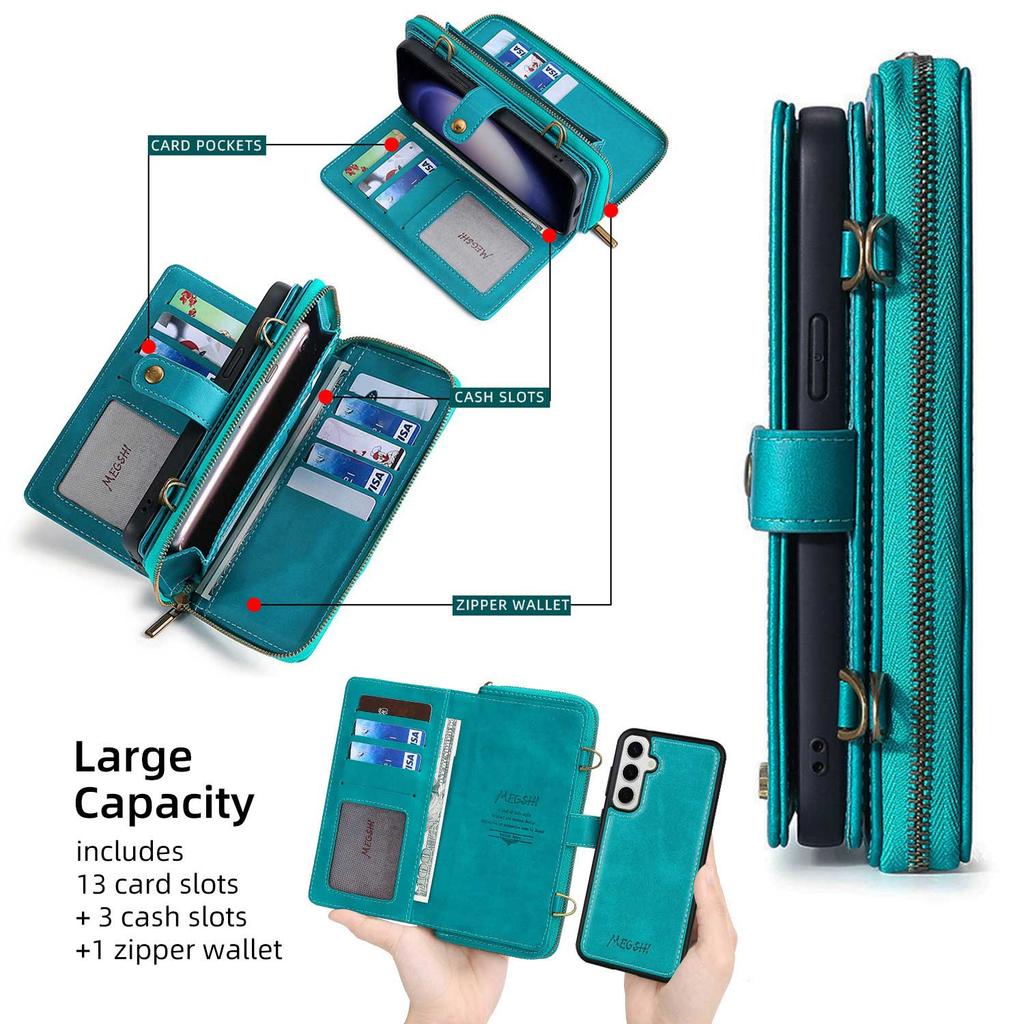 Seria MEGSHI 020 dla Samsunga Galaxy S23 FE Etui Skórzany Pokrowiec na Telefon Crossbody Odpinany Portfel