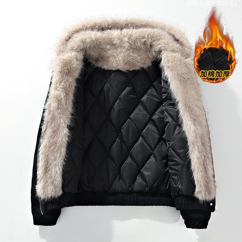 Winter New Hooded Imitation Rabbit Fur Splicing Thickened Thermal Cotton-padded Coat Seat Mountain Carving Jacket Loose Casual Jacket