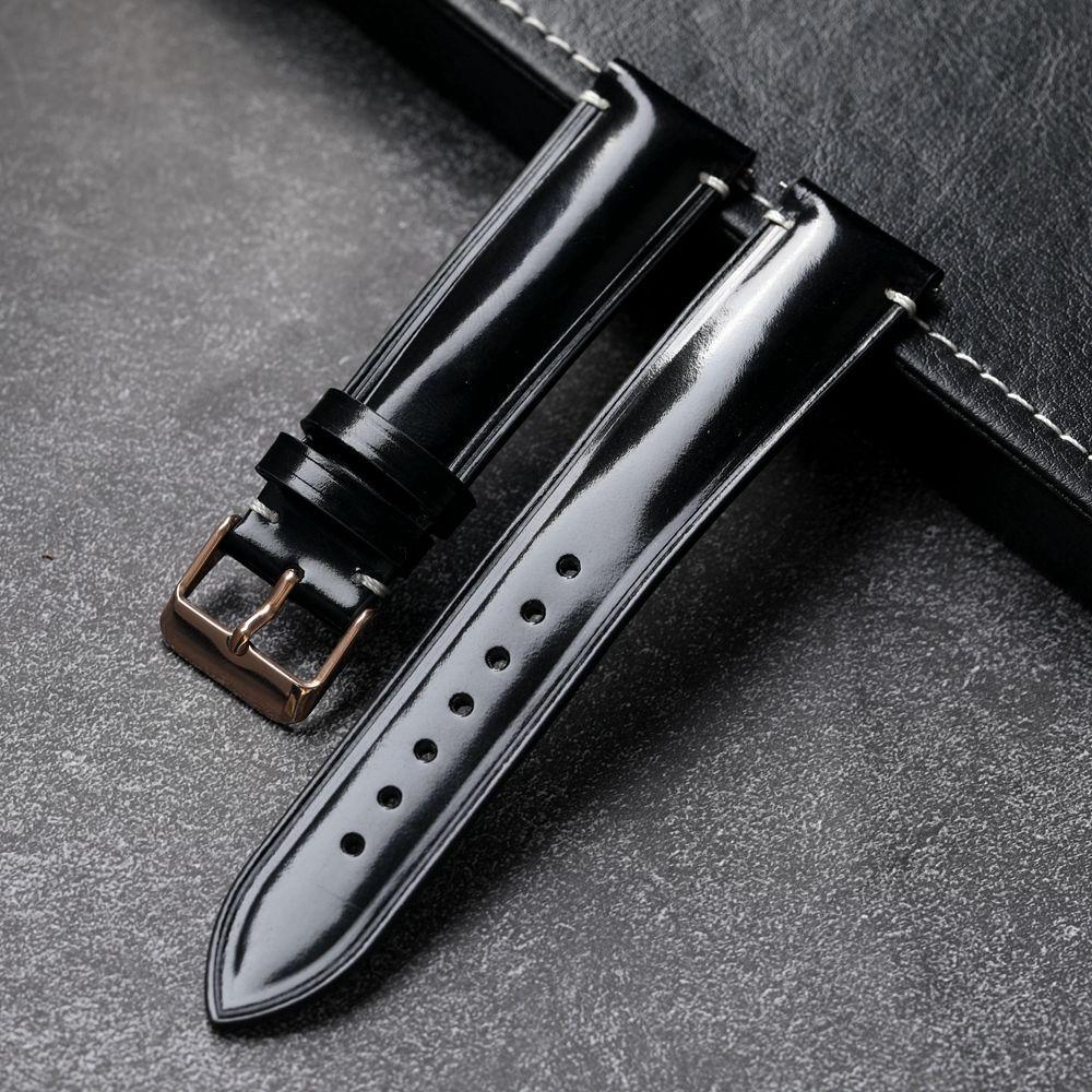 

18 19 20 21 22 мм высококачественный ретро-ремешок из натуральной кожи, черный, гладкий, из коровьей кожи, с быстросъемной пряжкой, прочный сменный ремешок для часов 22mm