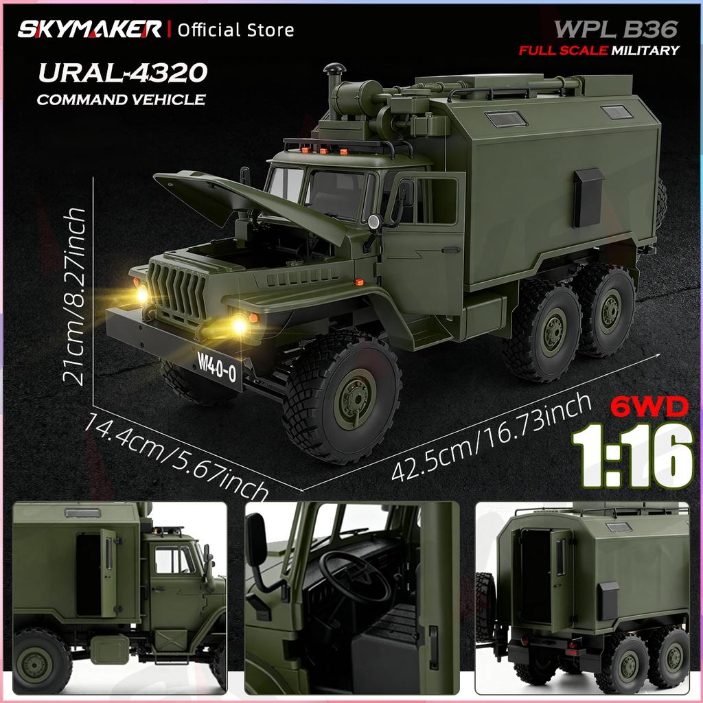 B36 B36-2 B36-3 RC Car 1:16 Full Scale Military Transport Vehicle Model Six Wheel Drive Climbing Off-Road RC Truck Toys 6-wheel Drive with Headlights