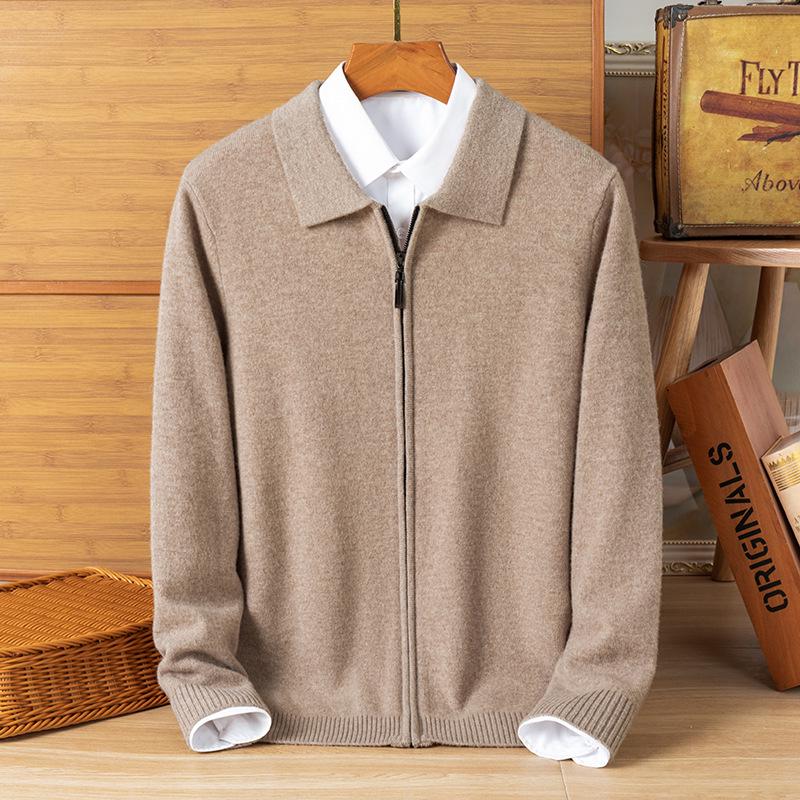 Men's Plus Size Trendy Turn-Down Collar Wool Cardigan Jacket – Casual Knitwear Fleece for Autumn/Winter