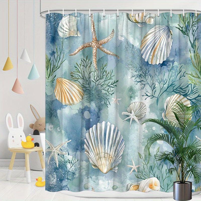 

Serene Underwater Scene Shower Curtain - Teal & Blue Oceanic Design, Starfish & Coral Reef, Polyester,70.8x70.8 Inches,Easy Care W90XH180cm