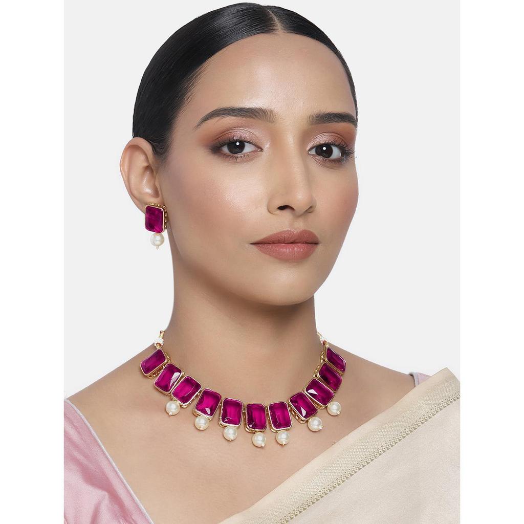 Conjunto de joias tradicionais Peora com colar de pérolas de cristal e brincos para mulheres