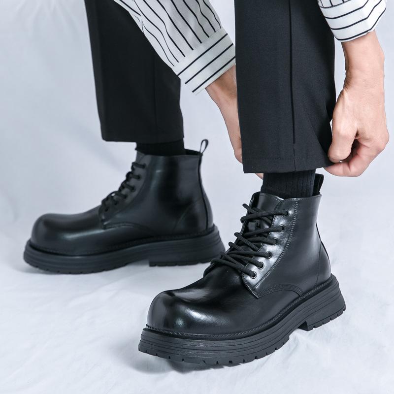 Martin Shoes Men's Retro Fried Street Casual Leather Shoes Trendy Thick-soled High-top Big-headed Men's Shoes Large-size Leather Boots