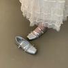 Retro Niche Design Flat-bottomed Square Head Single Shoes Ballet Shoes Early Autumn New French Silver Mary Jane Shoes Women's Shoes