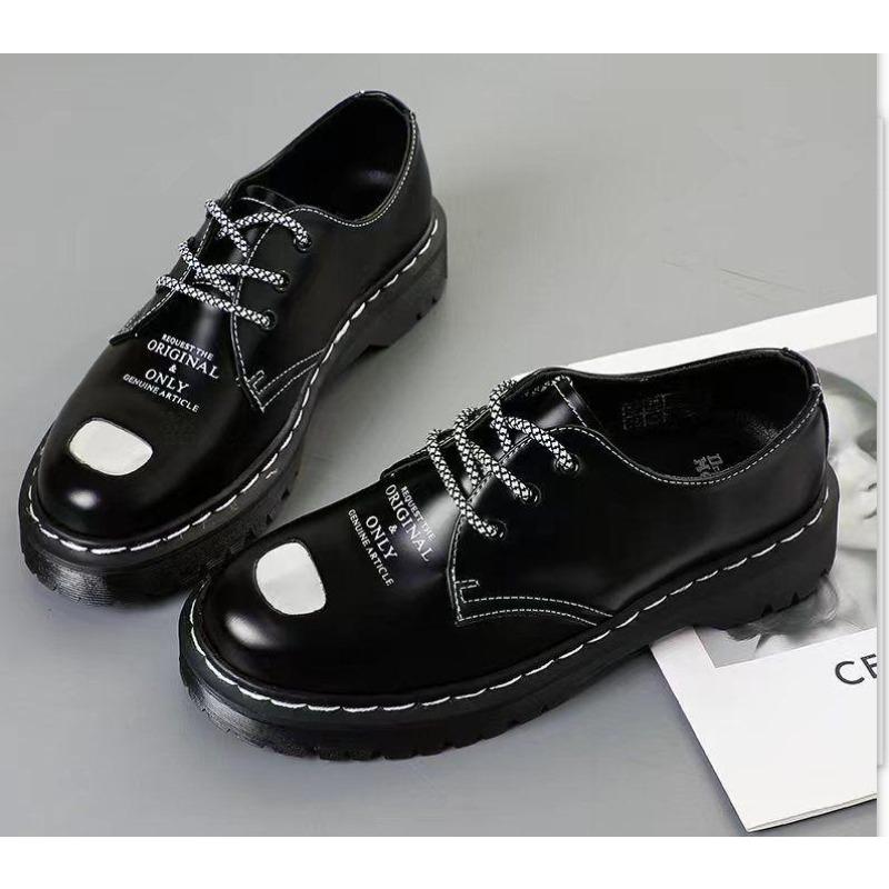 Text strip Mary Jane shoes genuine leather, low-top small leather shoes women's fashion student