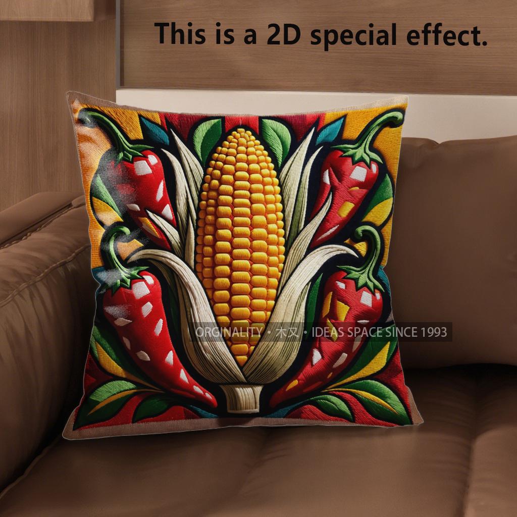 2D Rustic Farmhouse Chili Corn Throw Pillow Covers Pattern Cushion Cover Suitable For Sofa Bedroom Car Pillow Cover