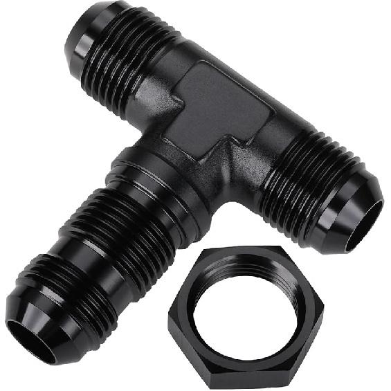4AN Male Flare Bulkhead on Side Tee T Fitting Adapter with AN4 Nut Aluminum Black