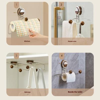 Kitchen Cabinet Paper Towel Rack Suction Cup Wall Mounted Organizers Multiple Use Stainless Steel Wood Materials