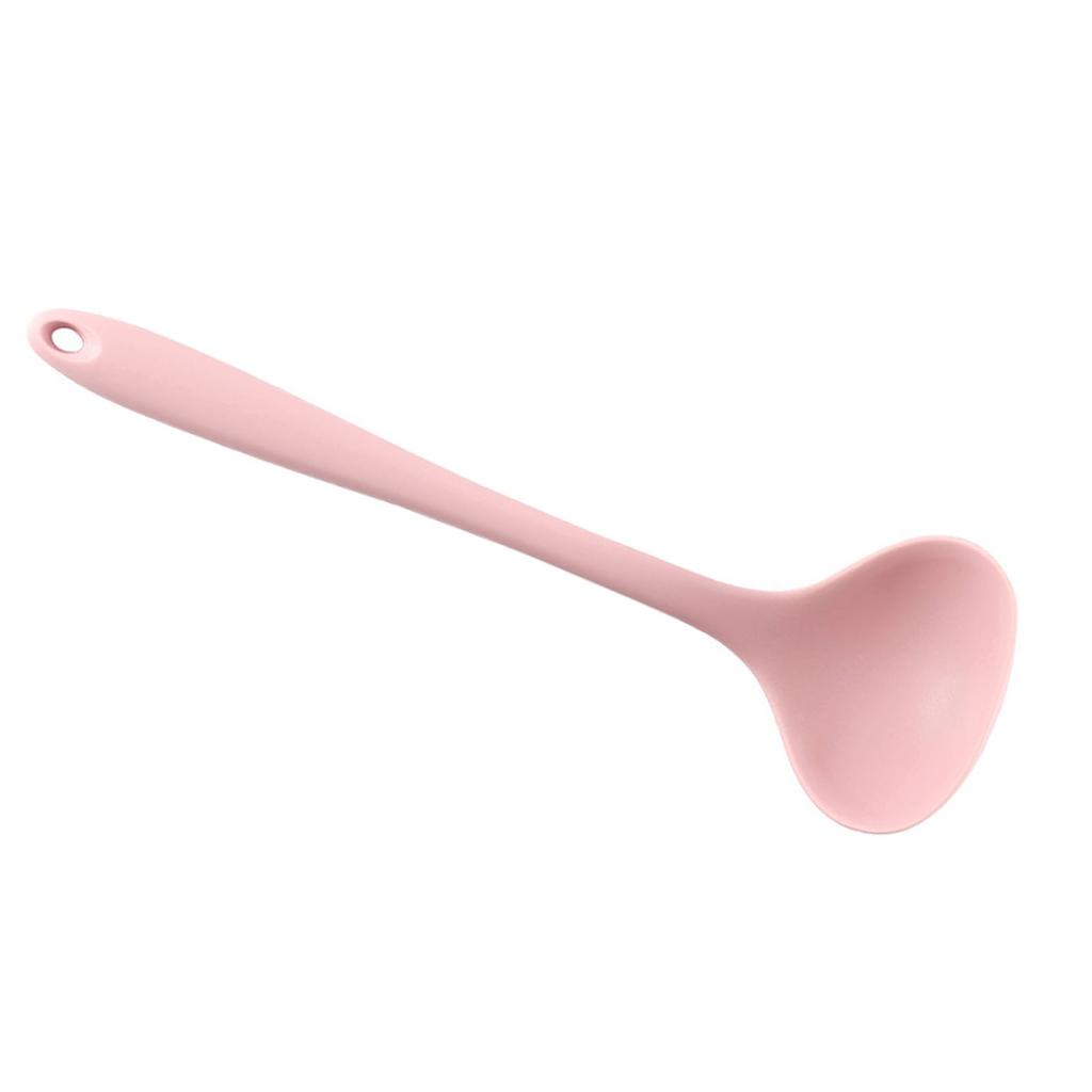 Soup Ladle Serving Spoon Silicone 11.2in Comfortable Grip Heat Resistant Kitchen Utensils for Dinner Home Pink
