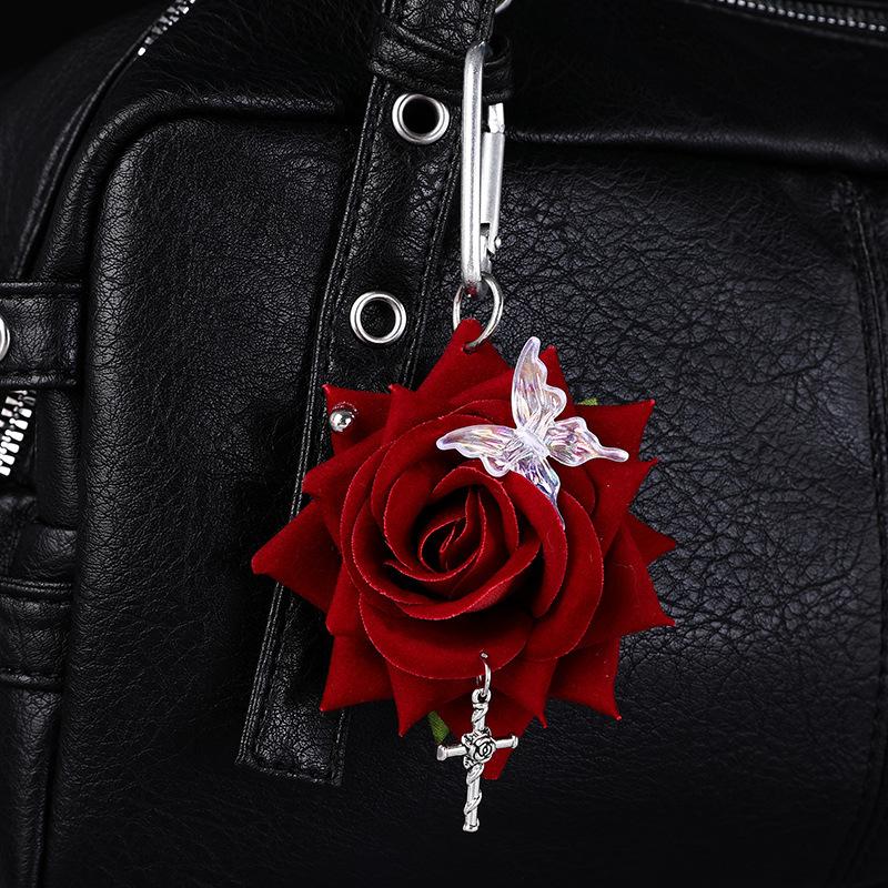 Exquisite Design Simulation Rose Flower Shape Butterfly Keychain Pendant Bag Decoration Gift