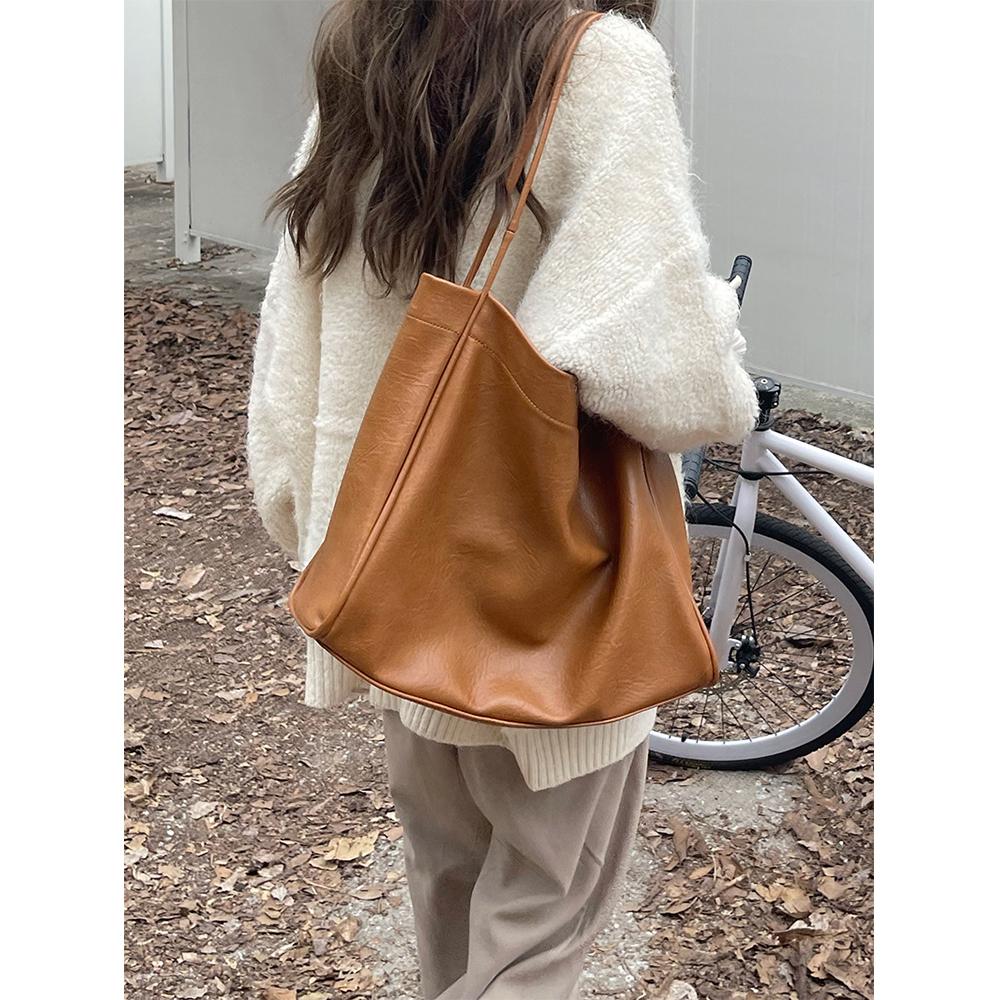 Bolsa Feminina de Grande Capacidade Casual Textura Couro Macio Bolsa de Trabalho Moda Bolsa de Ombro Bolsa Tote