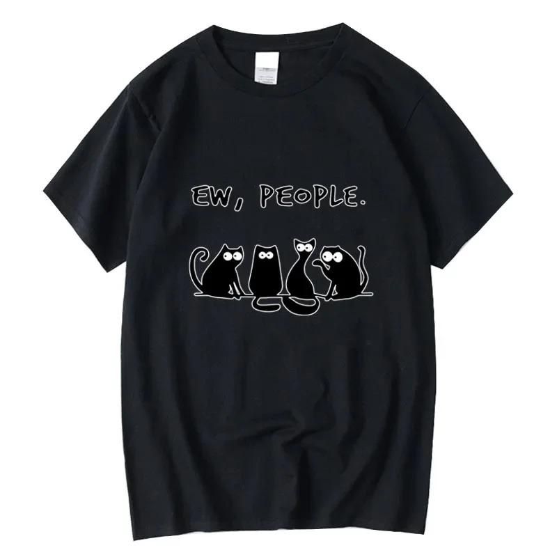 Womens Tshirt with Abstract Cat Pattern Casual Summer Tops Cartoon Short Sleeve ONeck Loose Ladies Tshirt S