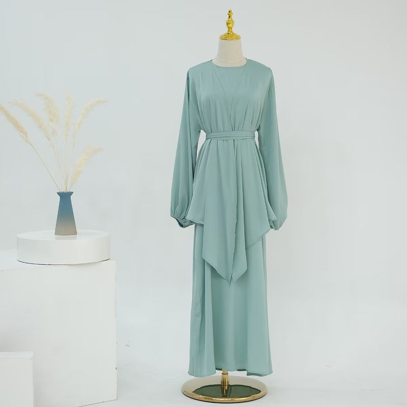 

Новинка Кардиган Топ Ближний Восток Макси Платье без рукавов Костюм Платье однотонное Комплект из двух предметов Light green XL/XXL