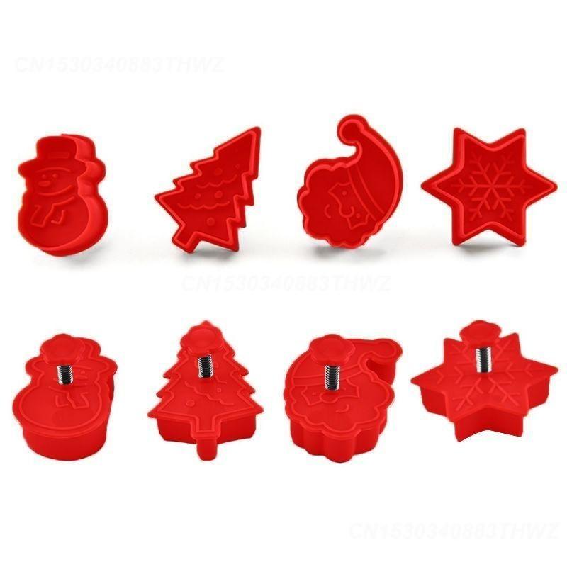 BEPAN 1 Set 3D Cartoon DIY Christmas Festival Creative Press Cookie Cutter Set of 4 Home Kitchen Baking Tools Household Goods