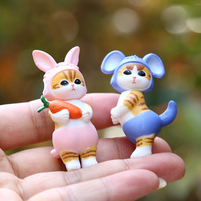 Cat Action Figure Model Collectible Toy With Bunny Ears Cute Animal Gift Decor