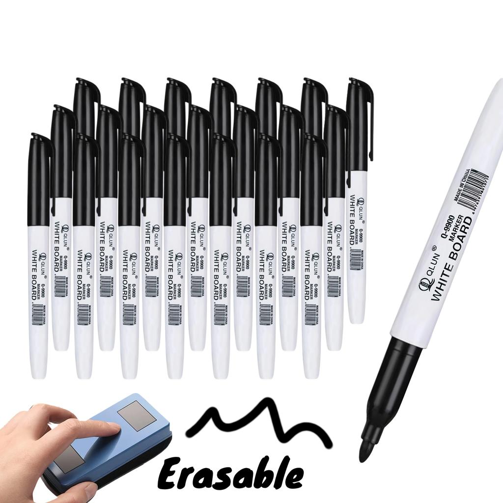 3/12pcs Erasable Black Whiteboard Marker Pens Teaching Supplies for Back To School Office School Stationery Bulk Pack
