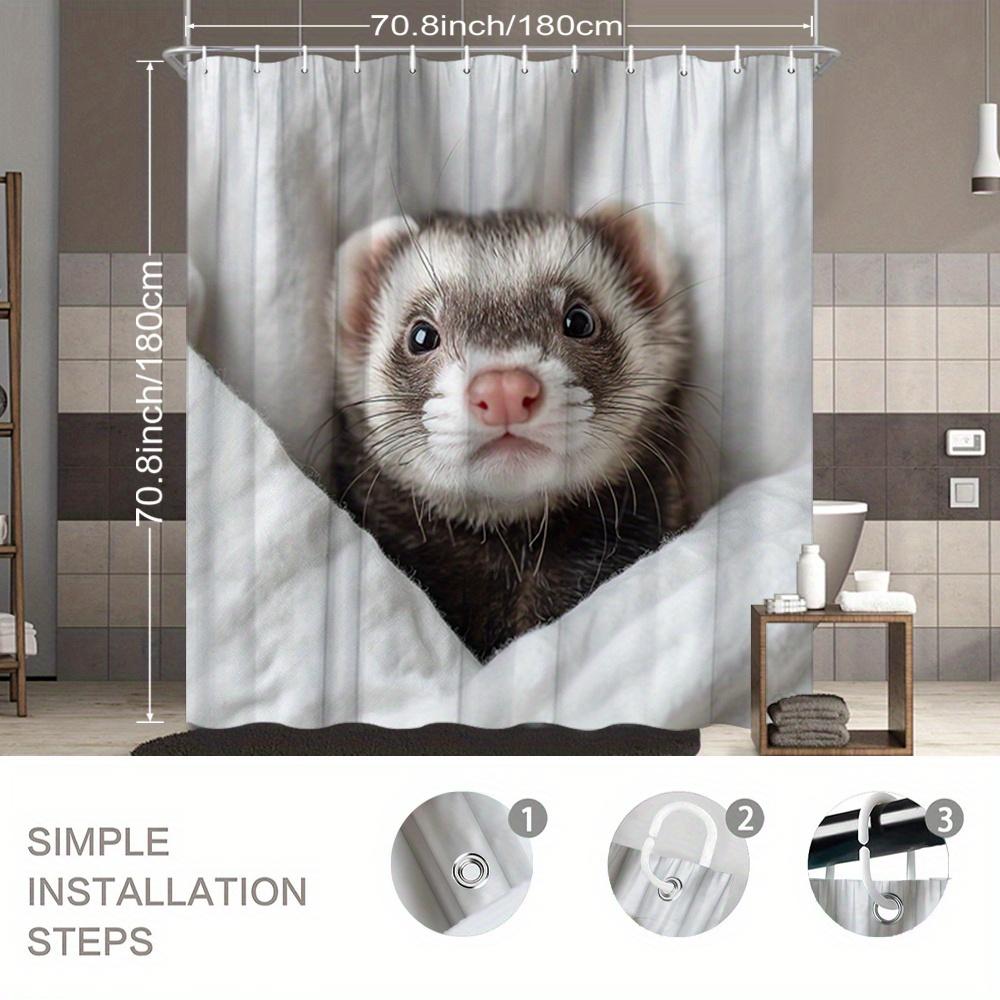Ferret Shower Curtain Cute Ferret Peeking Out Print Waterproof Polyester Bathroom Decor Bath Curtain Set
