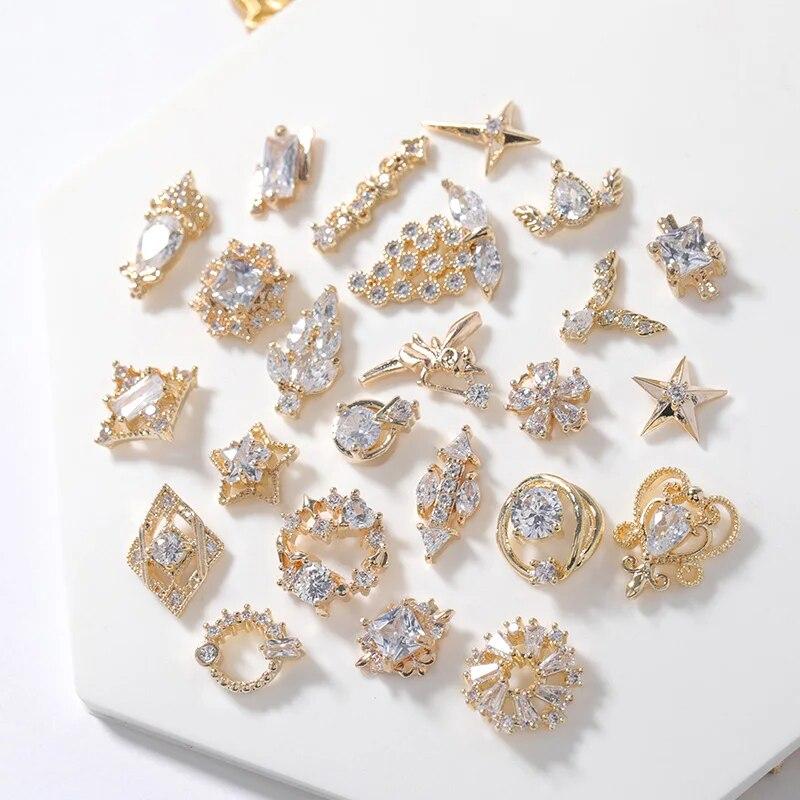 2pieces 3D Metal Zircon Nail Art Jewelry Japanese Nail Decorations Top Quality Zircon Crystal Manicure Zircon Diamond Charms