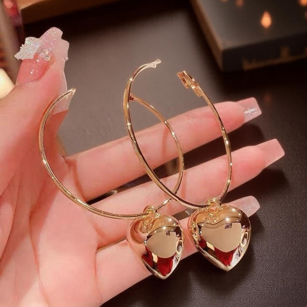 

Fashion Heart Shaped Hoop Earrings for Women Elegant Jewelry Gift for Birthday Holiday Party Stylish Accessory золотой