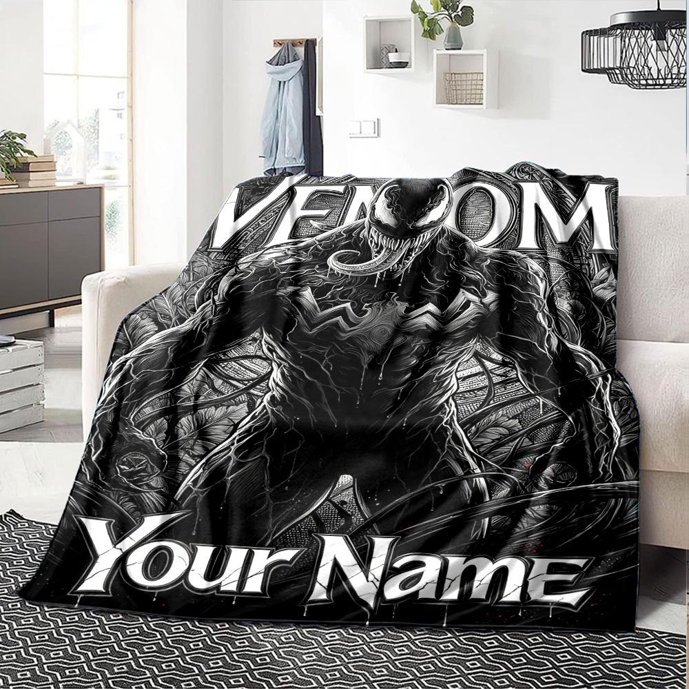 Name Custom Black-Venom Print Flannel Blanket High Quality Warm Comfortable Cover for All Seasons Perfect for Gifts Home Decor