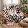 Leopard Roses and Bows Theme Blanket Lightweight Warm Flannel Blanket Decorative Throw Blanket for Home Decoration