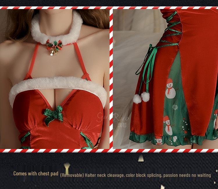 Rose Brand Sexy Christmas Lingerie: Sweet Floral Deep V Uniform with Padding