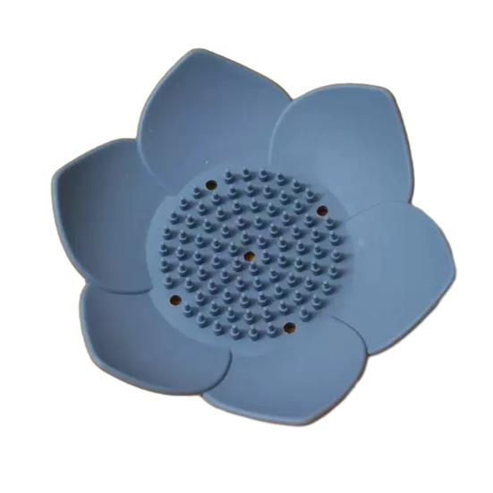 

Silicone Soap Dish Lotus Shape Soap Holder with Drainage Holes Non-Slip Soap Holder for Bathroom Kitchen Countertop Shower Caddy Decoration темно-синього кольору