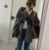 Autumn Winter Solid Color Loose Casual Cardigan Knitting Coat Women V-neck All-match Pocket Outwear Top