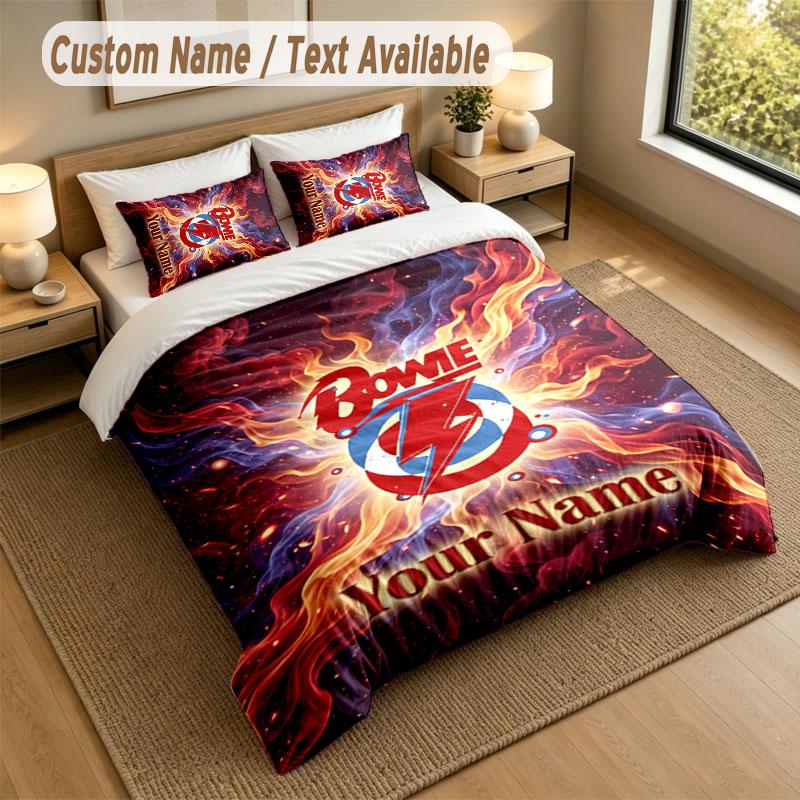 Bedding Set 1 Duvet Cover 2 Pillowcases David Bowie Print Soft Bed Linen Bedroom Decor